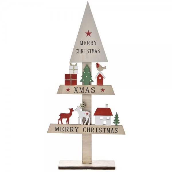 Χριστουγεννιάτικο Ξύλινο Δεντράκι με Ευχές (35cm)